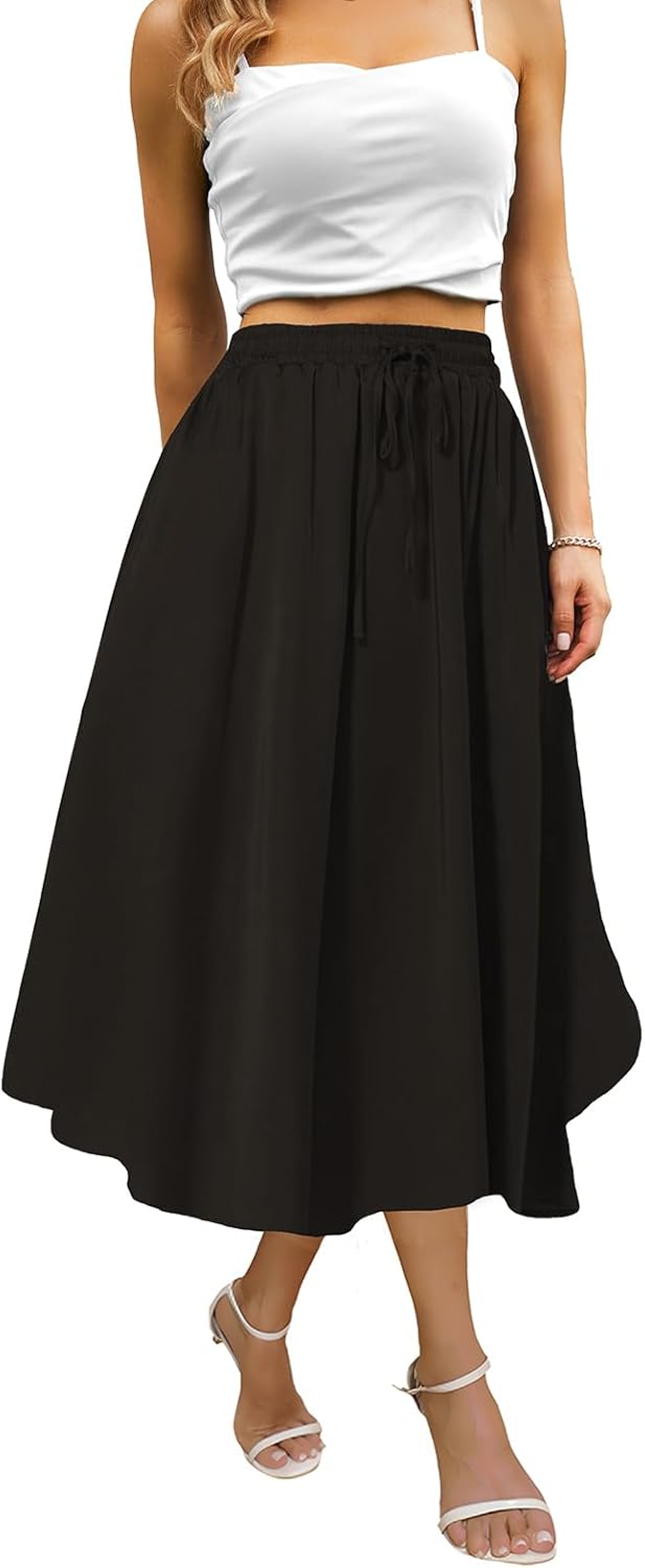 Maxi Skirts for Women with Pockets Long Midi Length Casual Skirt for Beach Party Holiday