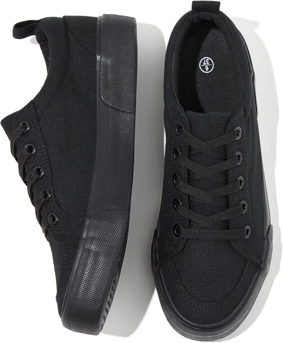 Uoidru Canvas Shoes for Women White Tennis Sneakers Womens Black Shoes Casual Comfortable Low Top Skateboard Fashion Sneakers