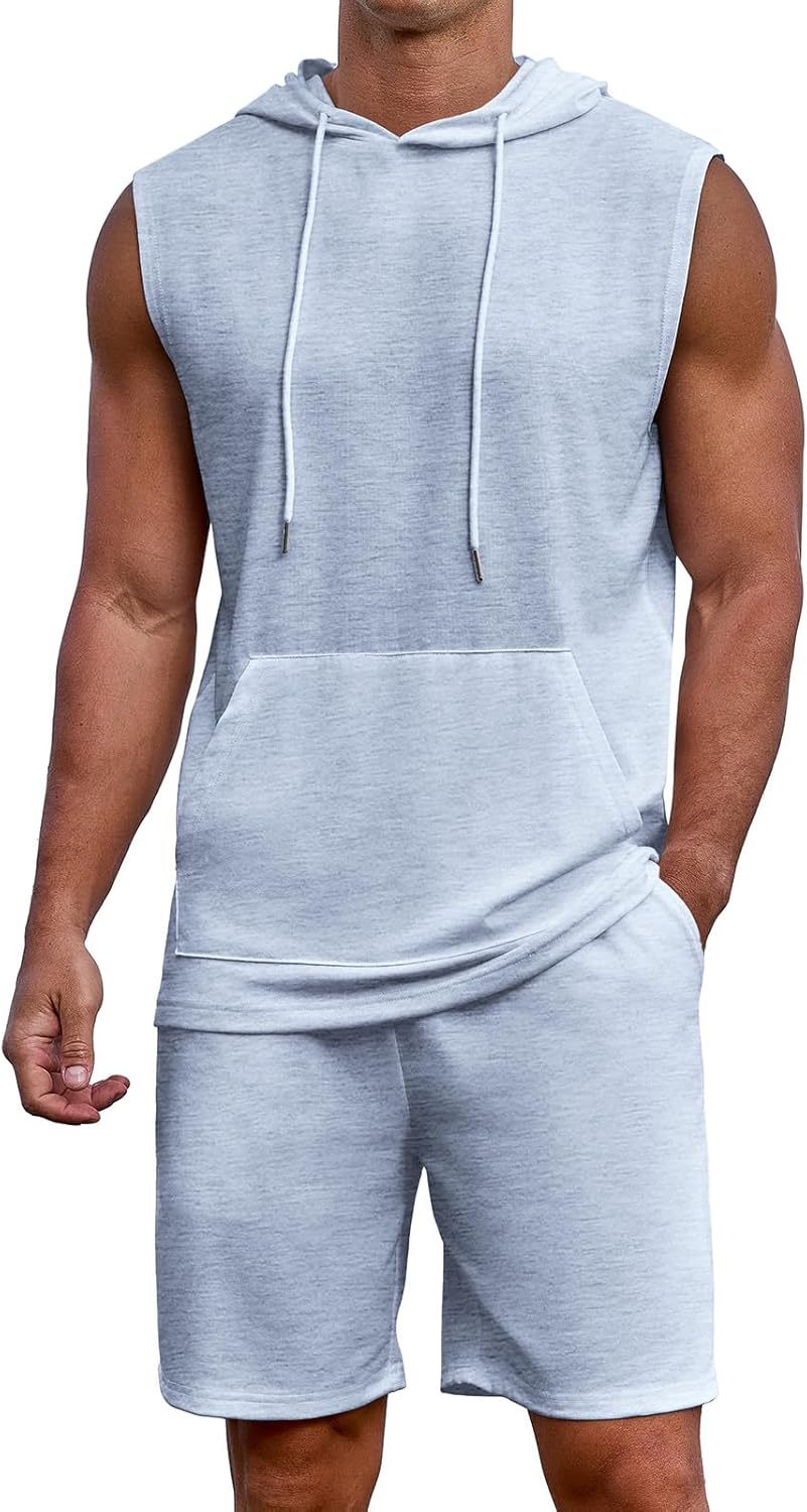 Uni Clau Men's Short Sleeve Summer Tracksuit Hooded Tanks Tops Sweatsuit 2 Piece Casual Sports Shorts Set