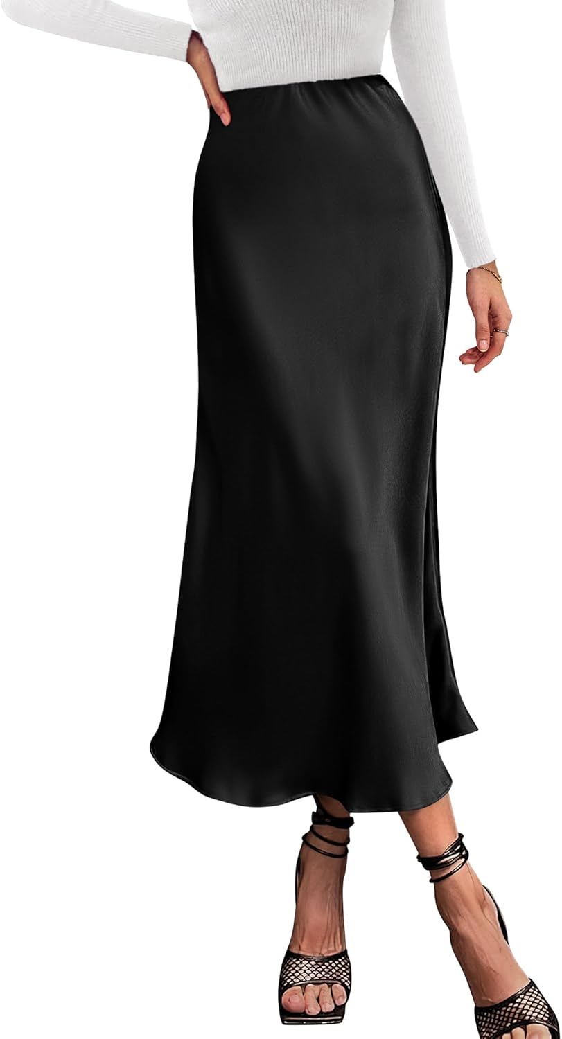 BTFBM 2025 Women Summer Spring Long Satin Skirt Silk Elegant High Waist Cocktail Party Wedding Flowy A-Line Midi Skirts