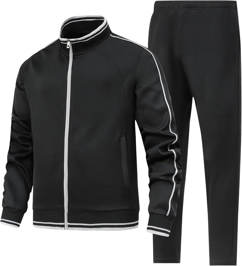 Men's 2 Pieces Athletic Tracksuit Full-Zip Workout Sweatsuit with Active Jackets and Pants