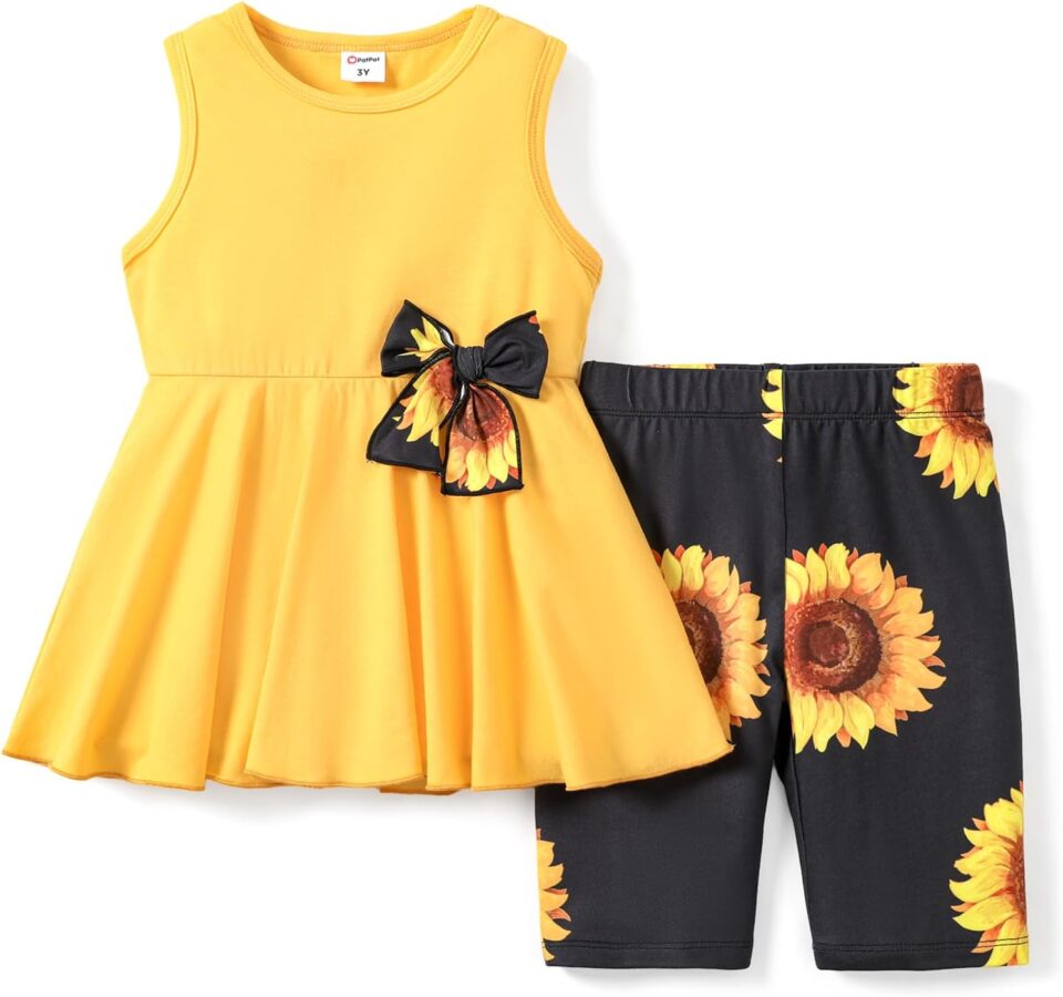 PATPAT Little Toddler Girls Clothes Butterfly Sleeveless Dress Top and Floral Print Short Set Girls Outfits Size 2-12Y