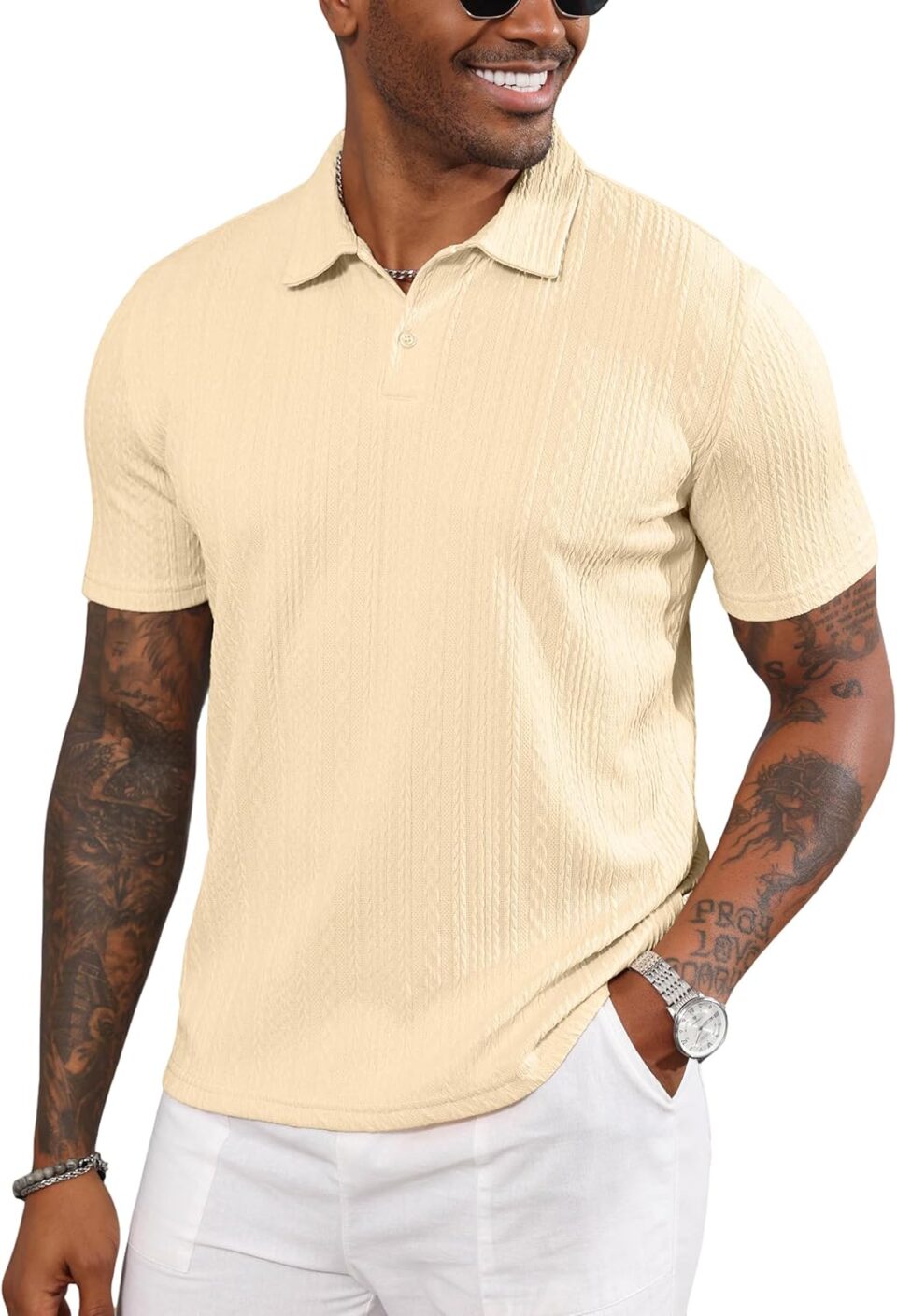 LOGEEYAR Mens Knit Polo Shirts Short Sleeve Regular Fit Textured Polo T-Shirts Summer Casual Collared Golf Shirts