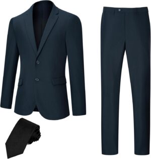 Men's Suit Slim Fit 2 Piece Suits for Men, Two Button Blazer Jacket Pants Set with Tie for Wedding Business Dinner
