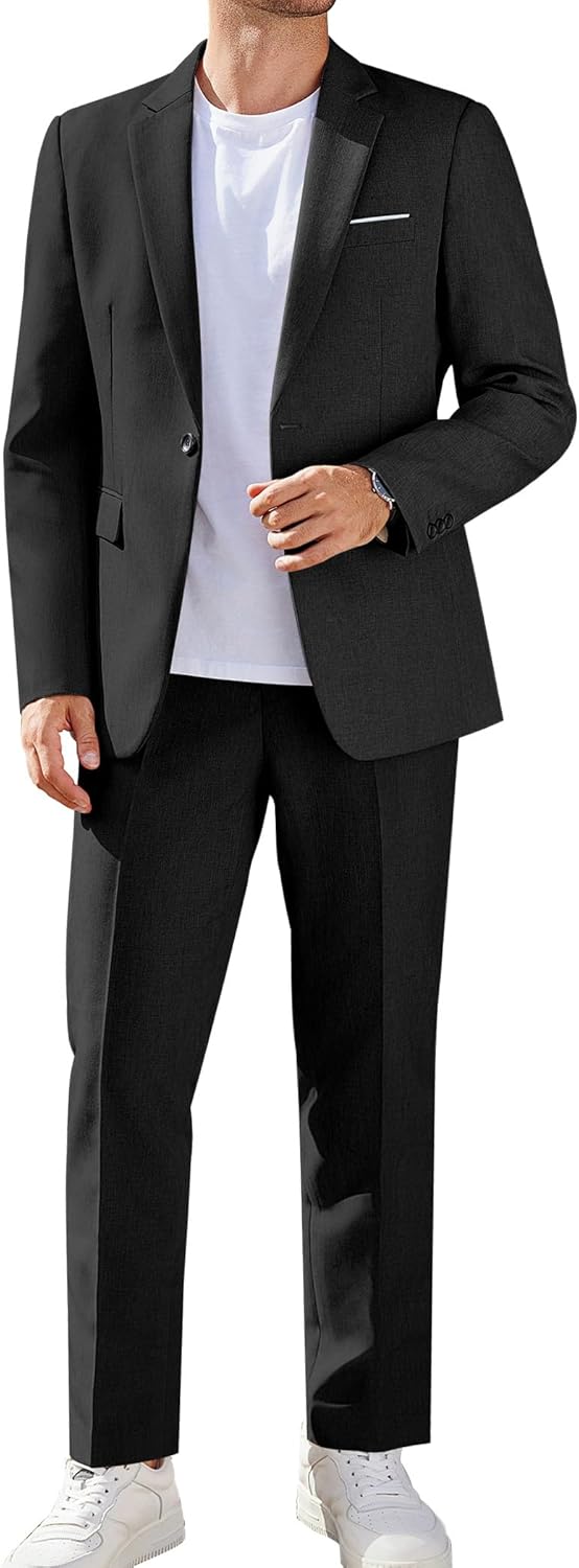 COOFANDY Men Suits Classic Fit 2 Piece Suit Set One Button Casual Blazer Wedding Bussiness Suit Separates