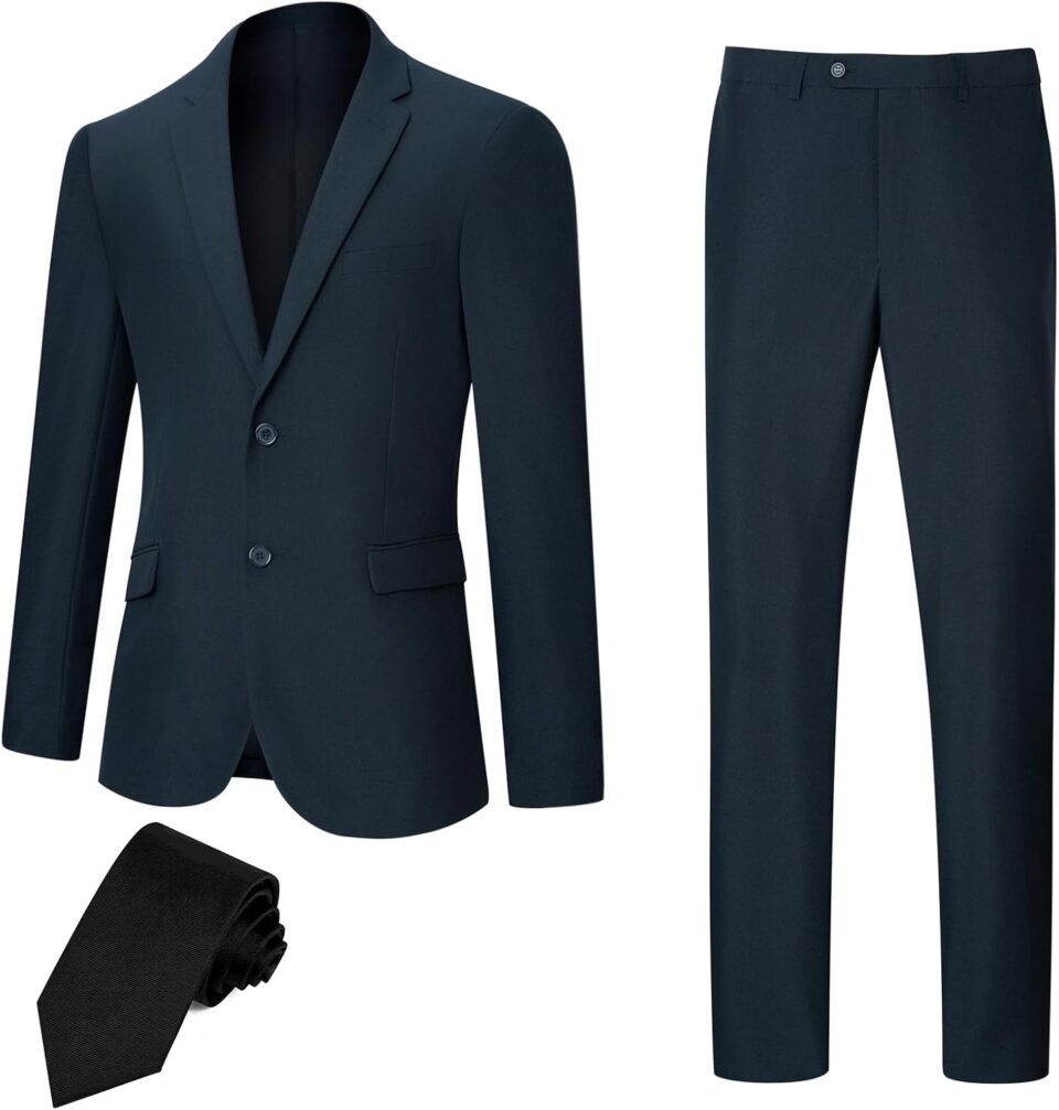 Men's Suit Slim Fit 2 Piece Suits for Men, Two Button Blazer Jacket Pants Set with Tie for Wedding Business Dinner