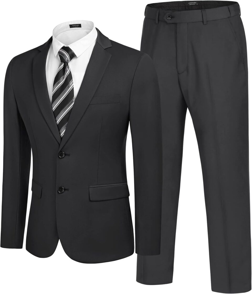 COOFANDY Men's 2 Piece Suits Classic Fit 2 Button Dress Suits Tuxedo Jacket Blazer for Wedding Business Dinner Prom