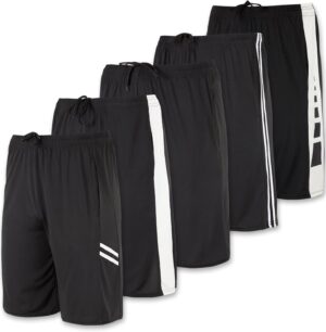 5 Pack Men's Active Quick Dry Fit Shorts - Athletic Running Gym Workout Casual Shorts with Pockets Bulk