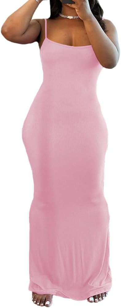 PINSV Women Summer Long Dress Casual Slip Sexy Sleeveless Bodycon Maxi Dresses for Women