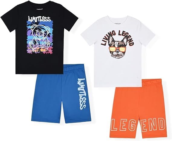 Boys’ 4-Piece Short Set – Casual Summer Outfit with Graphic Tee & Matching Shorts – Soft & Breathable Fabric for Active Kids
