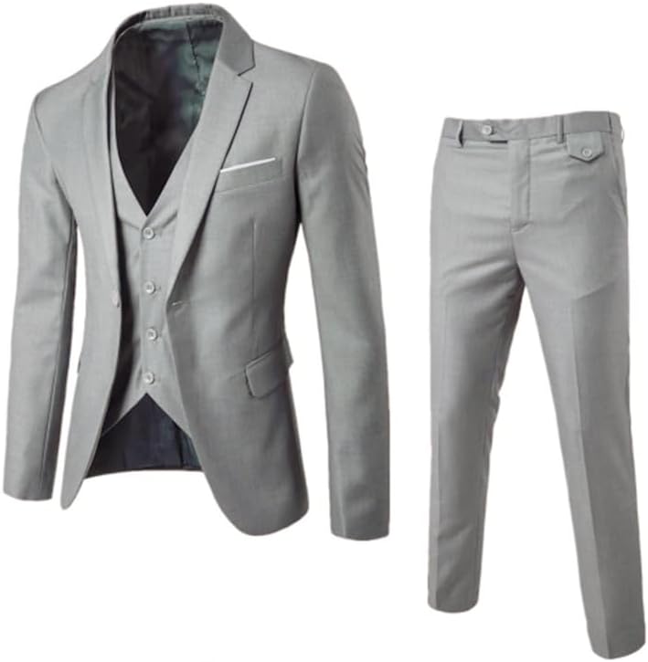 Aniywn Men's 3 Piece Suit Slim Fit Prom Suits for Men Wedding Formal Mens Suit Solid Blazer Jacket Vest and Pants Tuxedo Set