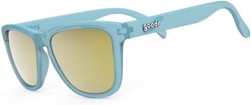 goodr Sunbathing with Wizards Polarized Sunglasses for Men & Women, Medium Sized (OG), Light Blue Translucent Frames with Gold Mirrored Reflective Lenses, UV400 Protection, No Slip, No Bounce