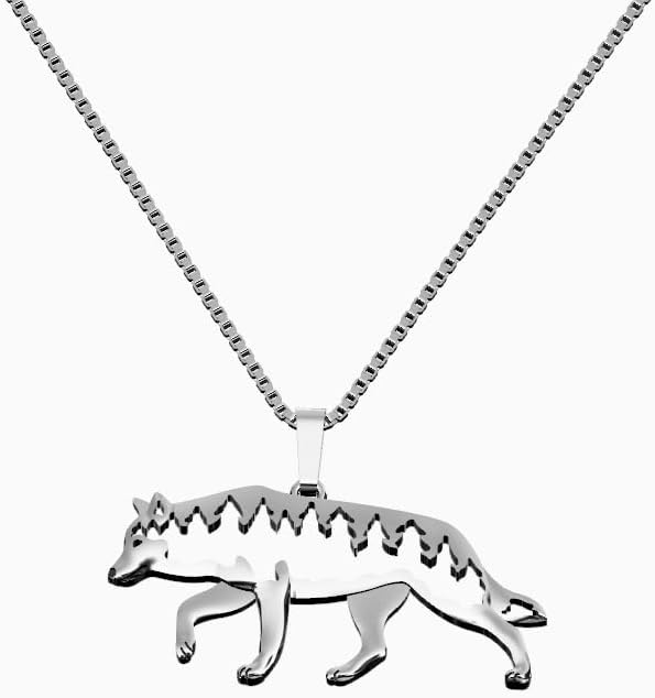 14K Yellow Gold/925 Sterling Silver Wild Wolf Coastal Wolf Spirit Necklace Gift For Wolf Lovers Wolf Necklace Wild Animal Jewelry Handmade Wildlife Jewelry