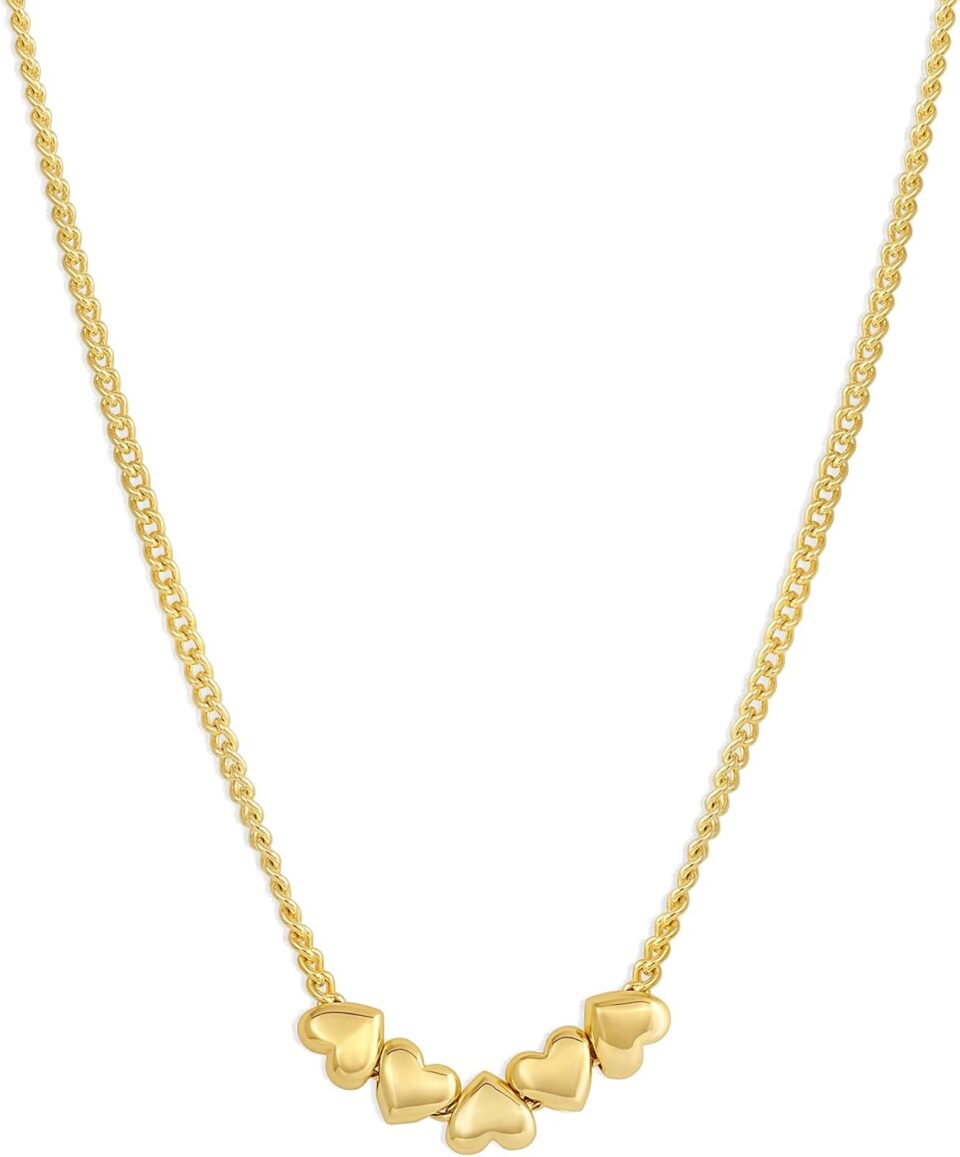 gorjana - Lou Heart Necklace 16"-18" - 18k Gold Plated Brass - Chain with Heart Charms- Spring Ring Closure - Everyday Elegance - Perfect for Gifting