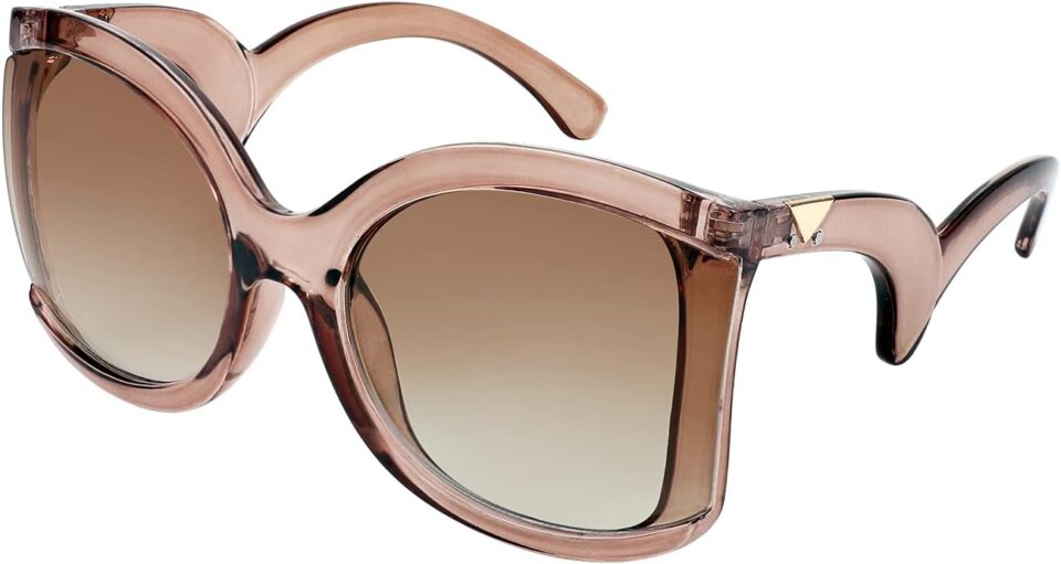 FEISEDY Oversized Square Butterfly Sunglasses Curved Curly Arm Frame Women's Fashion Shades B4035