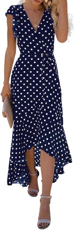 GRECERELLE 2025 Women's Spring Summer Boho Floral Print V-Neck Faux Wrap Maxi Dress for Wedding Guest, Graduation, Party