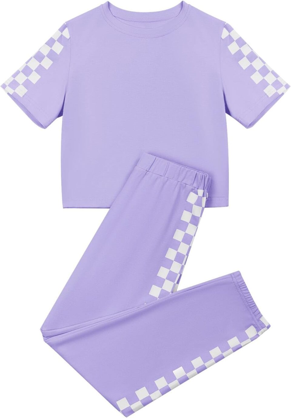 Haloumoning Kids 2 Piece Outfits Girls Summer Plaid Short Sleeve T-Shirts and Pants Set Fashion Clothing Sets