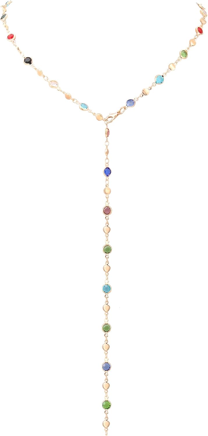 KURTCB Rhinestone Necklace for Women Boho Long Y Lariat Necklace Colorful Summer Beach Jewelry