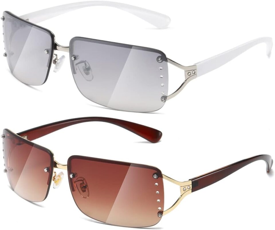 MASDUN Stylish Rimless Frameless Rectangle Sunglasses for Womens Surrounded designer trendy men