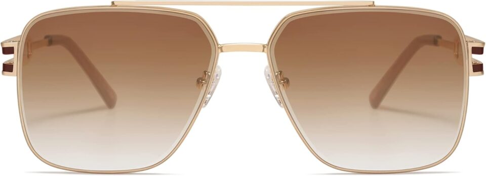 SOJOS Retro Oversized Square Sunglasses for Women Men, Vintage Large Double Bridge Metal Frame Unisex Sunglasses SJ1180