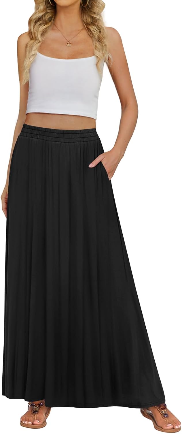 Women's Maxi Skirt Flowy High Waisted Casual Long Skirts with Pockets