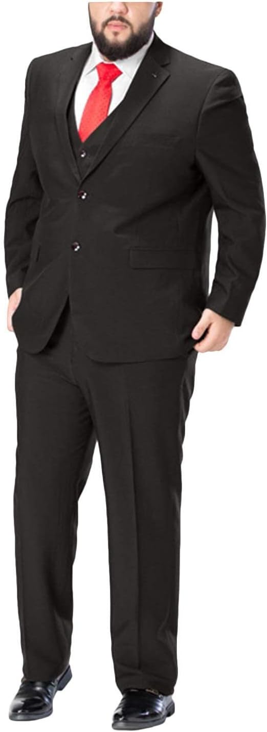 GATMSTZ Men's Formal Big Tall 3 Pieces Suit 2 Buttons Wedding Jacket Vest Pants