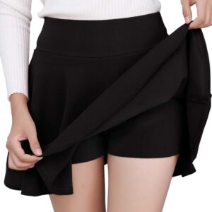 DJT Women's Basic Versatile Casual Stretchy Flared Pleated Mini Skater Skirt with Shorts