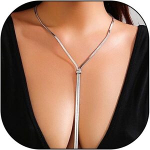FUTIMELY Dainty Gold Lariat Statement Necklaces for Women,14K Gold Plated Herringbone Chain Necklace Party Prom Adjustable Holiday Jewelry Gifts