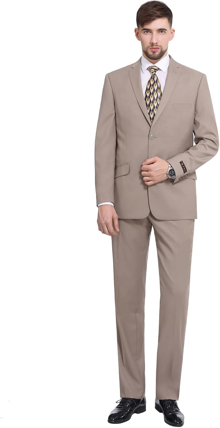 P&L Men's Suit Slim Fit 2 Piece for Business Wedding Prom Premium Jacket Blazer and Flat Pants Set