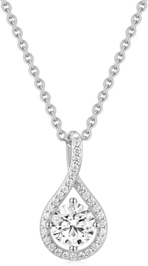 EAMTI 925 Sterling Silver Necklace for Women Cubic Zirconia Round Cut 1.25CT Pendant Necklace Dainty Jewelry for Women