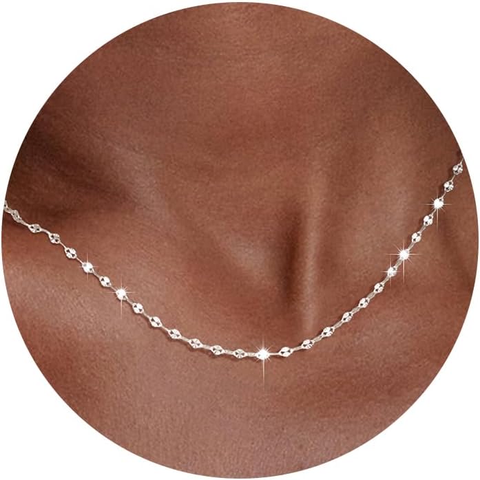 925 Sterling Silver Choker Necklace Figaro Link Chain Necklace for Women Simple Dainty 16K Gold Necklace for Women Minimalist Waterproof Link Silver Necklace Trendy Jewelry Gifts