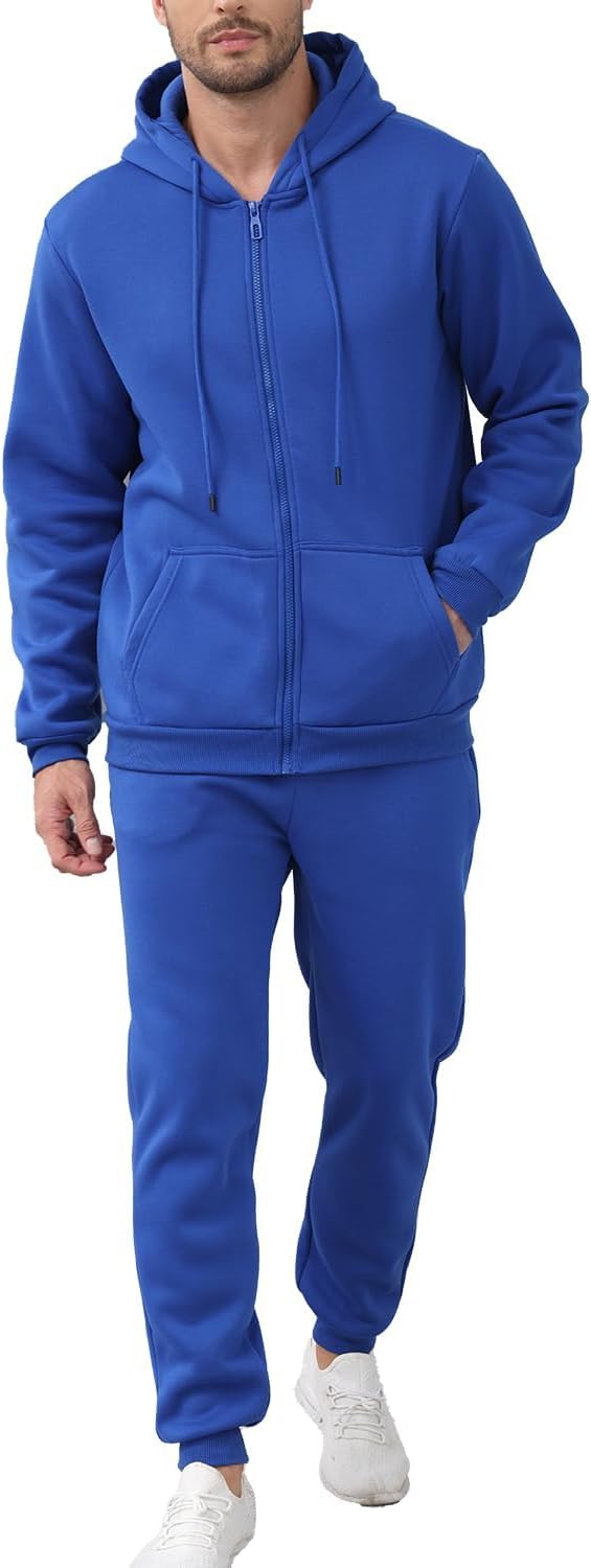 JIHUILAI Mens Tracksuit, Track Jackets and Pants 2 Piece Outfit Mens Hoodie Sweatsuit Full-Zip Fleece Jogger Set, S-3XL