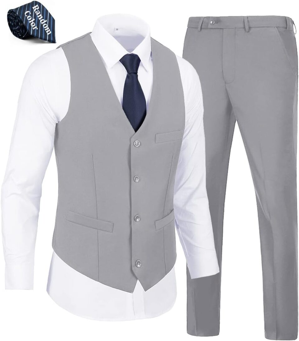 Mens Suits Vest Pants Set 2 Pieces Slim Fit Wedding Groomsmen Suit for Men Formal