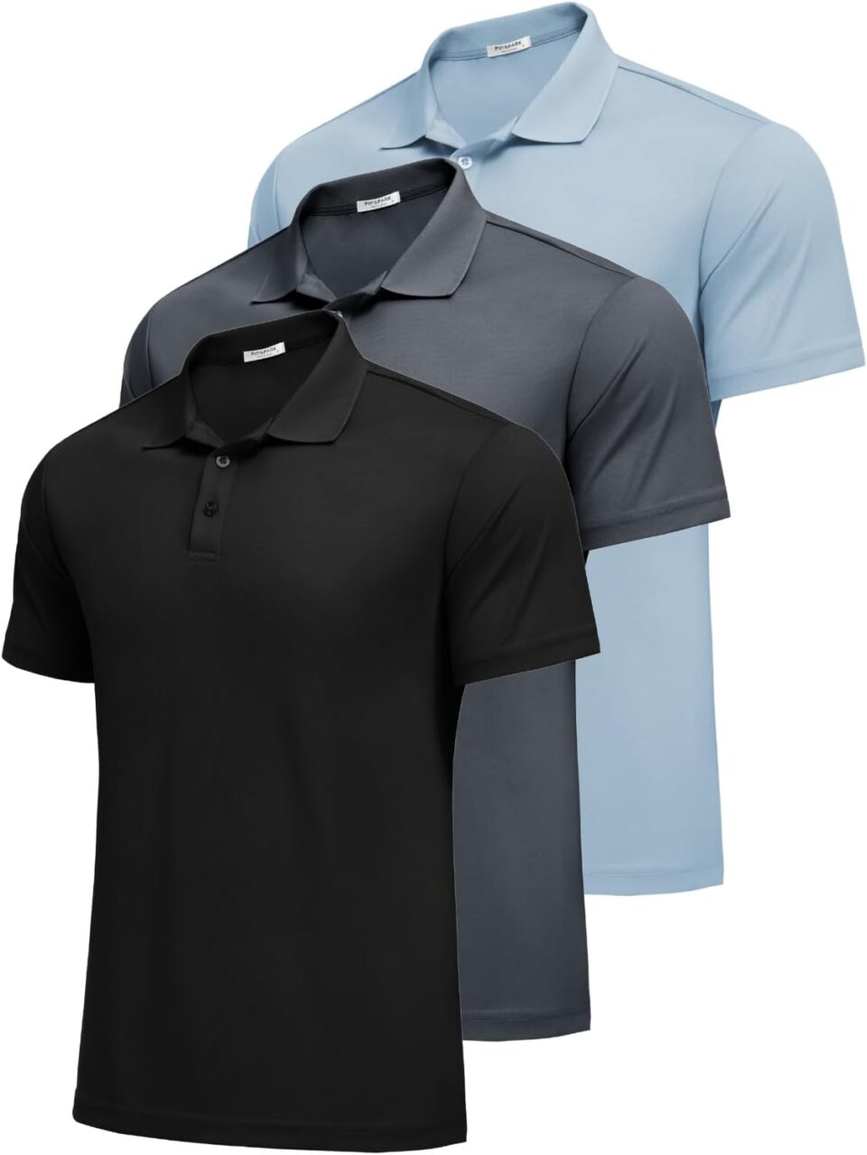 PINSPARK Mens Polo Shirts Short Sleeve Lightweight Moisture Wicking Quick Dry Casual Workout Collared Shirt Plain 3 Pack Set