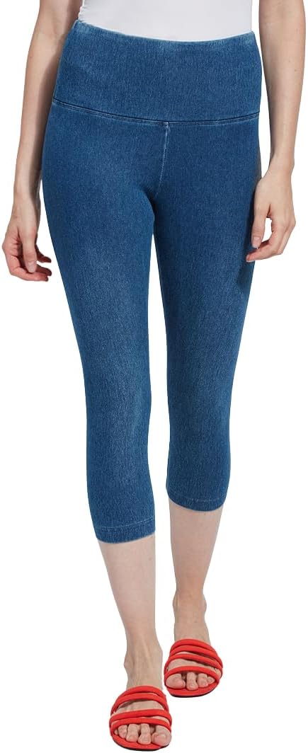 Lyssé Denim Capri Leggings - Capri Jeggings for Women with Concealed Waistband and Soft, Stretch Fabric