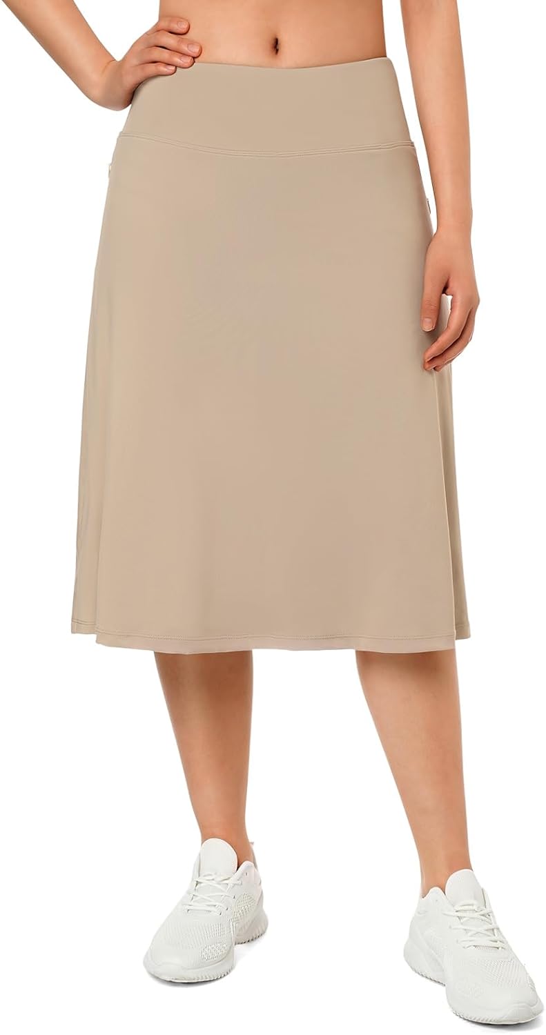 ANIVIVO Women's Skorts Knee Length, Modest Long Athletic Sports Casual Skirt with High Waisted Pockets