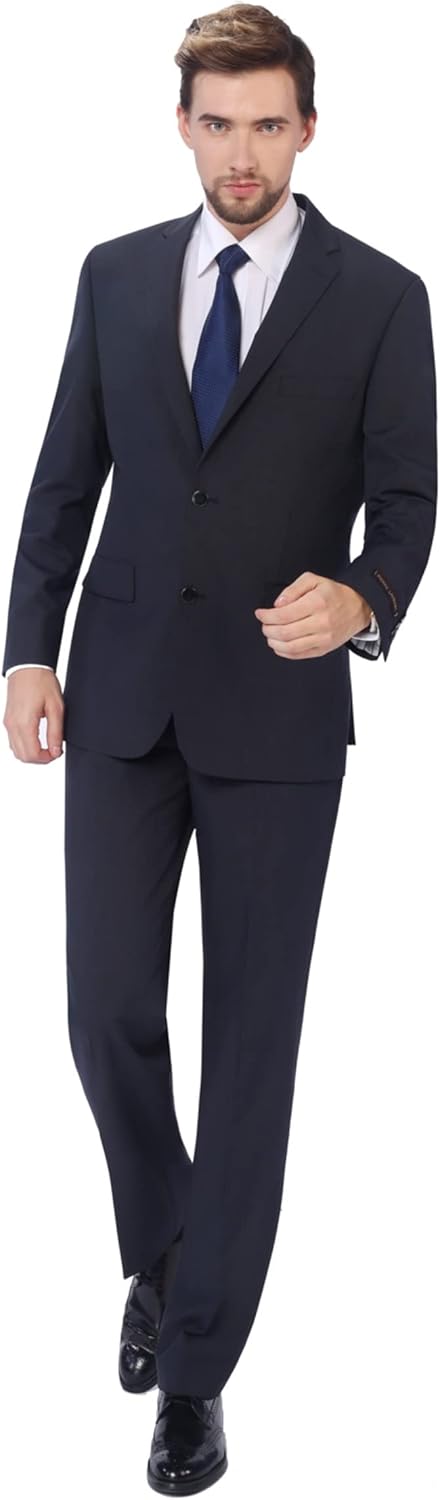 P&L Men's 2 Piece Wool Blend Suits Classic Fit - Single Breasted Two Button Jacket and Pants Set