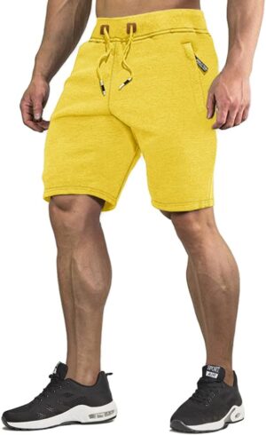 CRYSULLY Mens Athletic Gym Shorts Cotton Jogger Running Workout Jersey Zipper Pocket Sweat Shorts