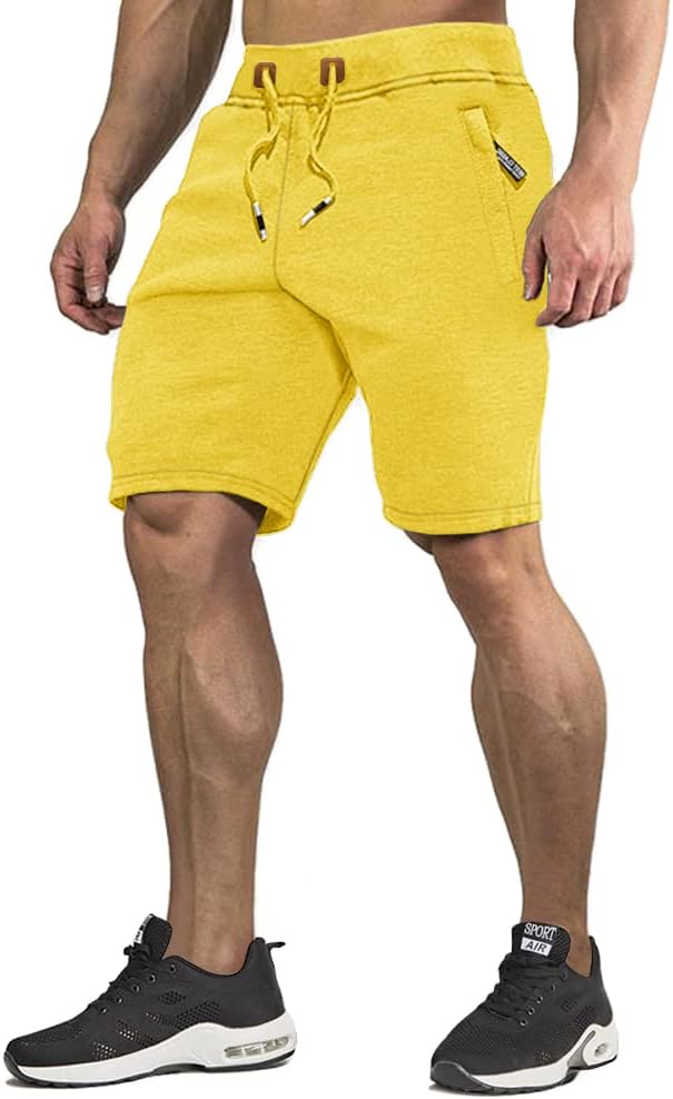 CRYSULLY Mens Athletic Gym Shorts Cotton Jogger Running Workout Jersey Zipper Pocket Sweat Shorts