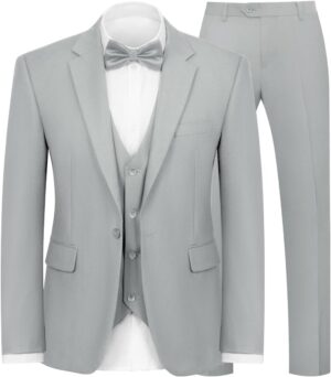 Men's 3-Piece Suit Slim Fit Suit Jacket Single Button Banquet Prom Wedding Suit Jacket Vest Pants and Bow Tie Set