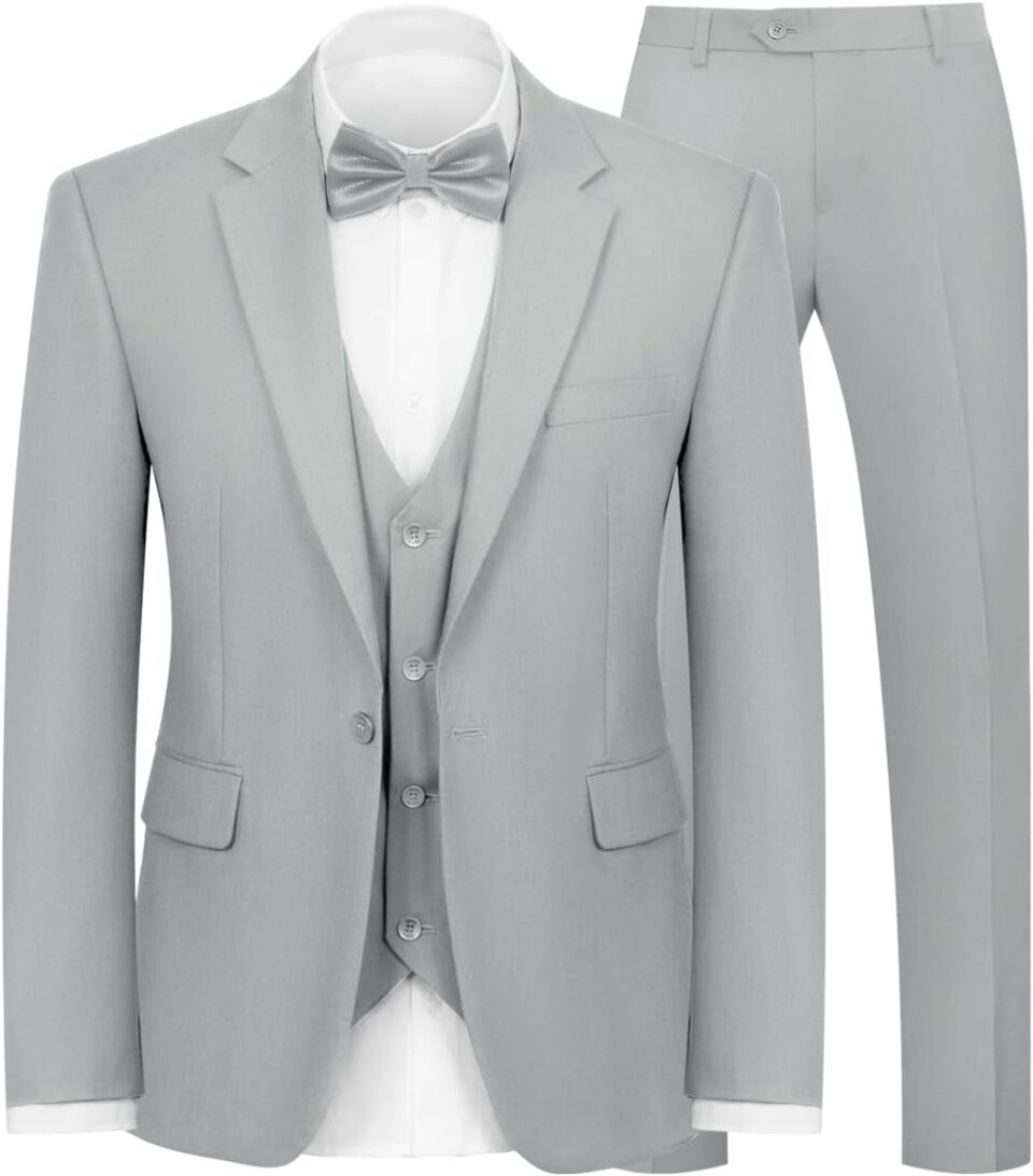 Men's 3-Piece Suit Slim Fit Suit Jacket Single Button Banquet Prom Wedding Suit Jacket Vest Pants and Bow Tie Set