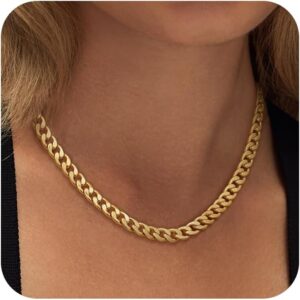 Moodear Gold Necklace for Women 14K Dainty Chunky Gold/Sliver Chain Necklace Cuban Link Paperclip Chain Choker Toggle Clasp Layered Pearl Pendent Necklace for Women Trendy Fashion Jewelry