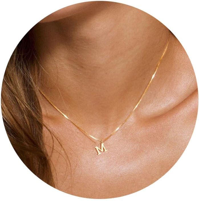 Foxgirl Gold Initial Necklaces for Women, Dainty Gold Letter Necklace Tiny A-Z Pendant Choker Necklace Trendy Cute Personalized Monogram Name Necklace Gold Jewelry Necklace for Women Gift