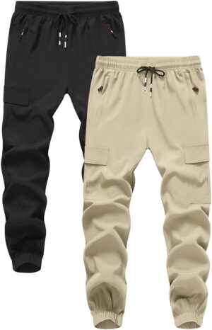 Boys Girls Joggers Cargo Pants with Zipper Pockets Elastic Waist School Casual Trousers