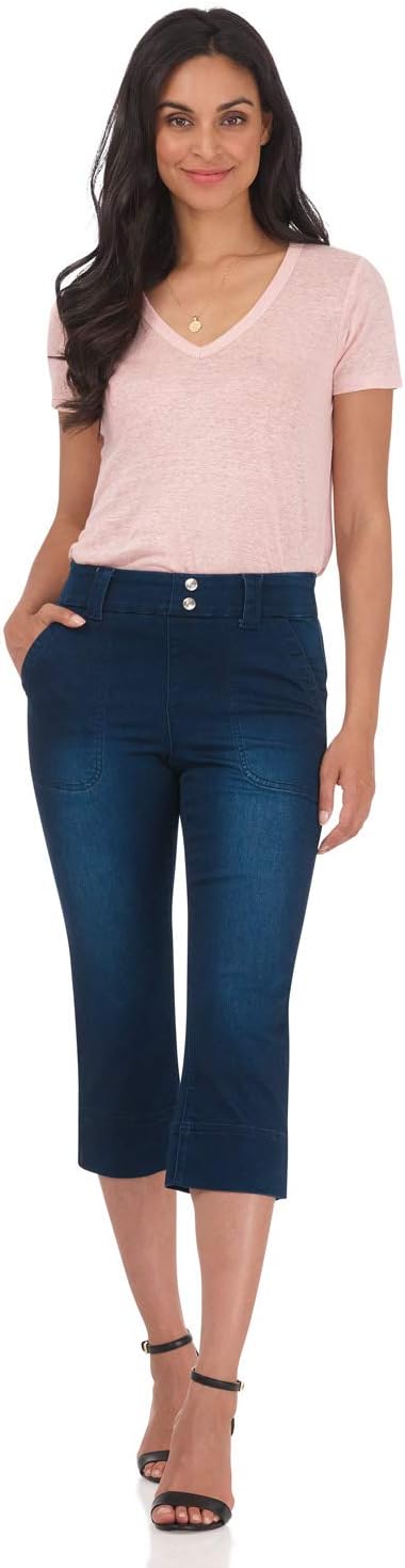 Rekucci Women's Secret Figure Denim Pull-On Easy Fit Jean Capri