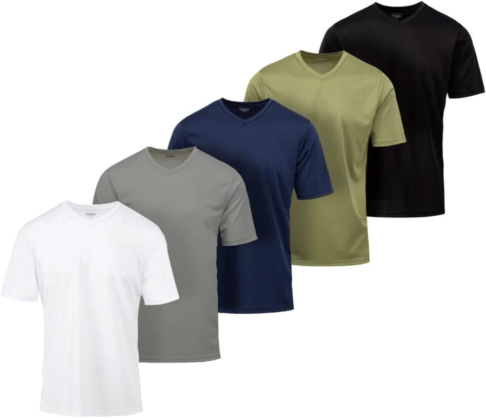 Mens Active T-Shirt - Quick-Dry Athletic Workout Training Stretch V-Neck Short Sleeve Top 5 Pack