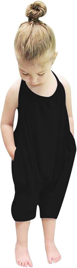 Backless Strap Slouch Jumpsuit for Toddler Girls Cute Harem Halter Romper Pants with Pockets