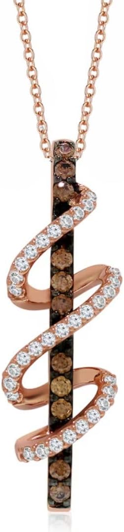 LEO 0.12 Ct Natural Champagne Diamond Pendant Zig Zag Charm Pendant Chain Bar Necklace For Women 14K Rose Gold Vermeil 925 Sterling Silver halo Diamond Necklaces For Women wedding gifts Engagement Gift For Women
