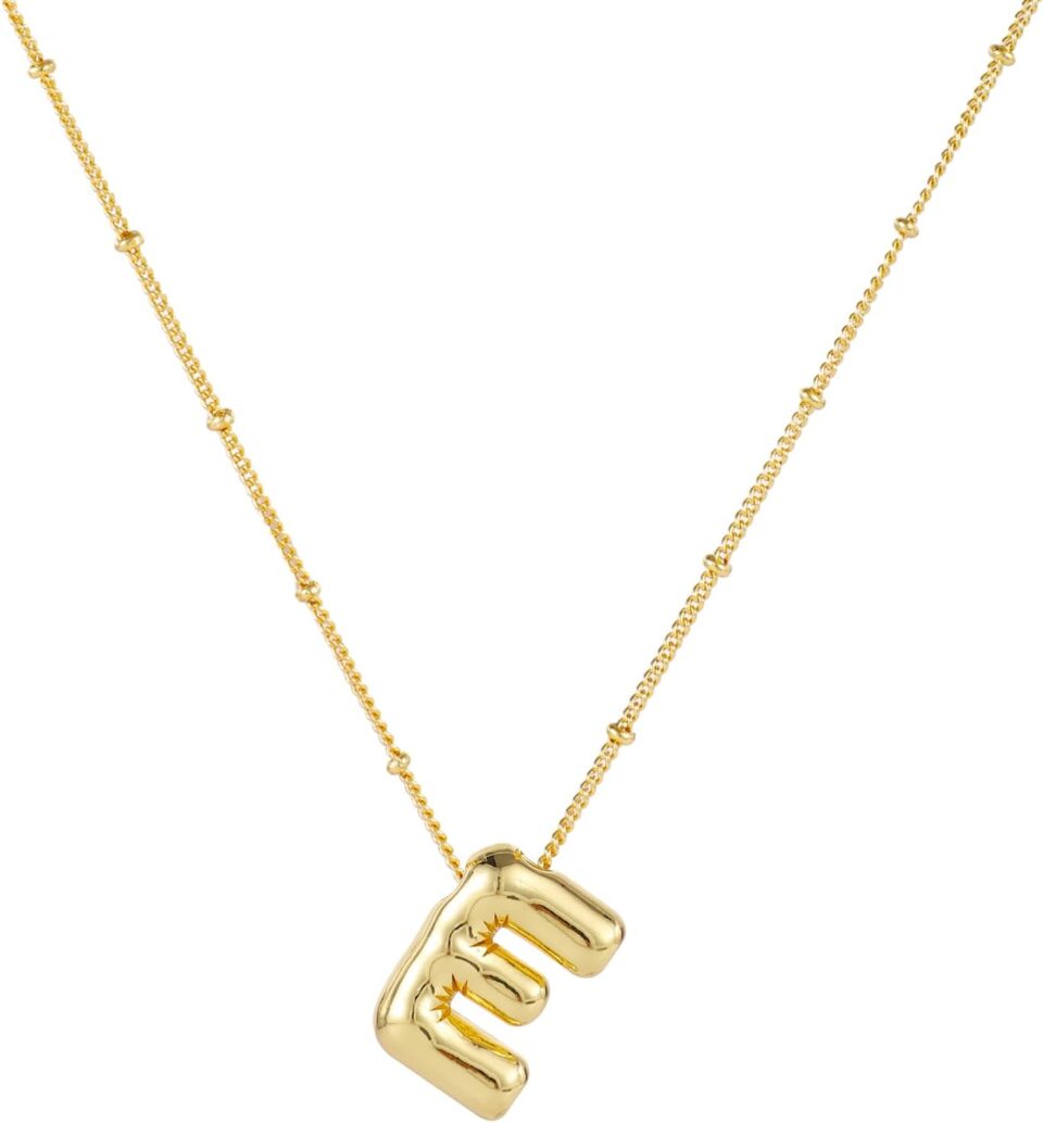 BOXOB Necklace, 14k Gold Plated Balloon Initial Necklace Personalized Balloon Alphabet Pendant Necklaces Jewelry Gift for Women Girls