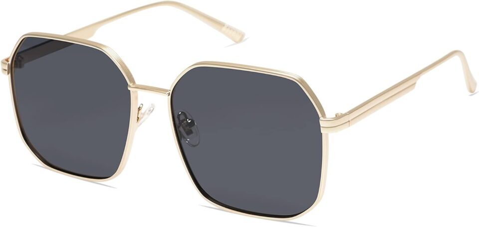 SOJOS Retro Square Polarized Sunglasses for Women Vintage Square Shades UV400 Large Metal Frame SJ1166A